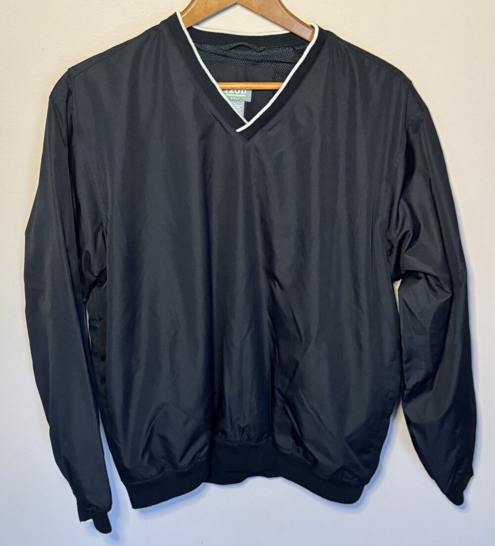 IZOD XFG Long Sleeve V-Neck Black Mesh Lined Golf Windbreaker Pullover Men's M